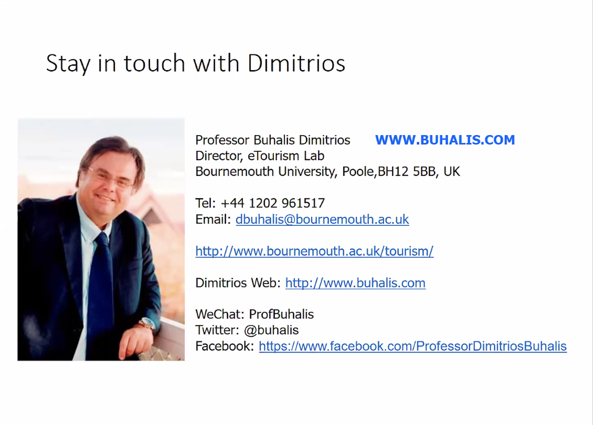 Slide with contact information for Professor Dimitrios